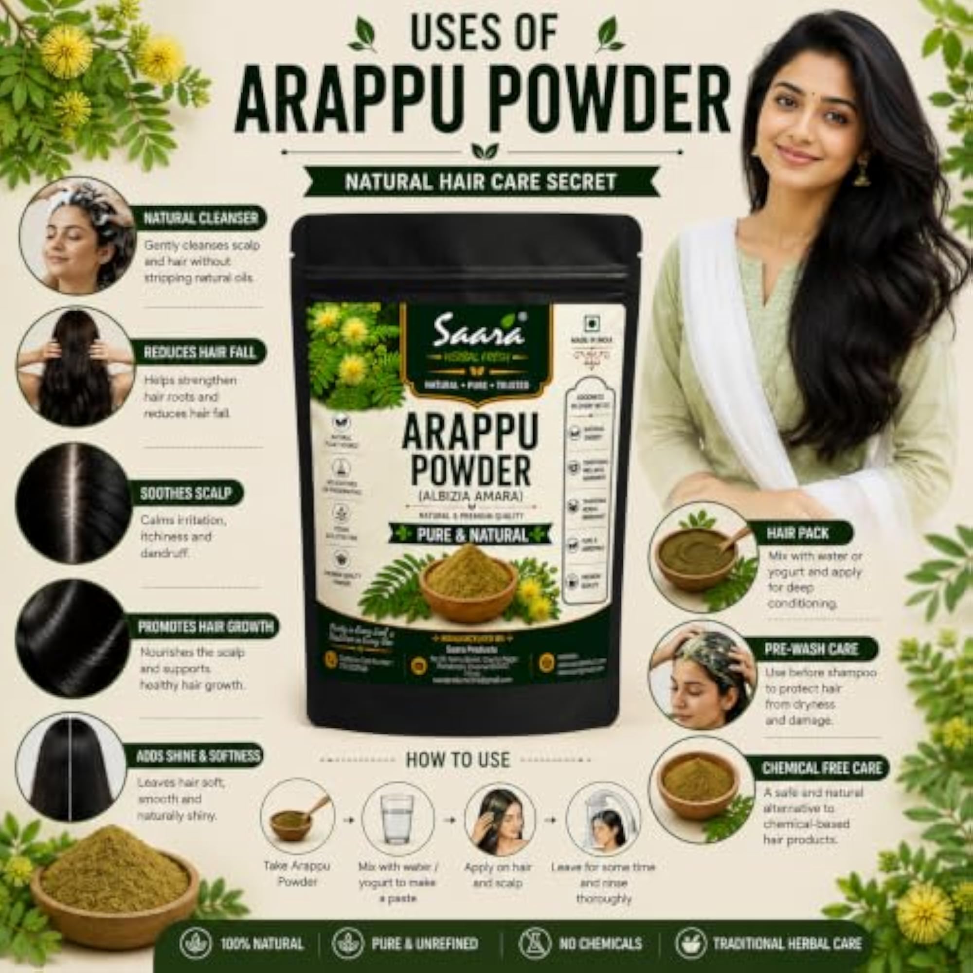 Arappu Powder for Hair Care, Organic Green Arappu